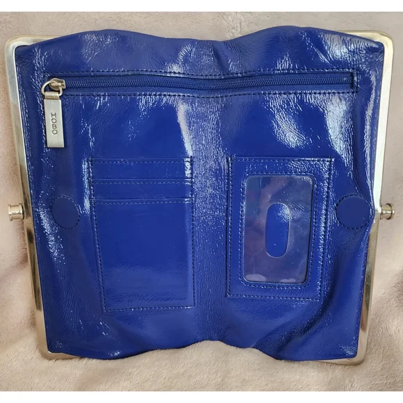HOBO International Lauren Double Frame Leather Wallet Clutch In Royal Blue